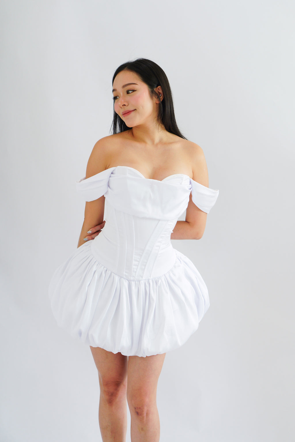 Dream Frost Bustier Corset Mini Bubble Dress in White