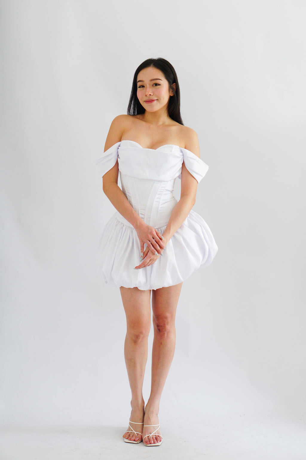 Dream Frost Bustier Corset Mini Bubble Dress in White