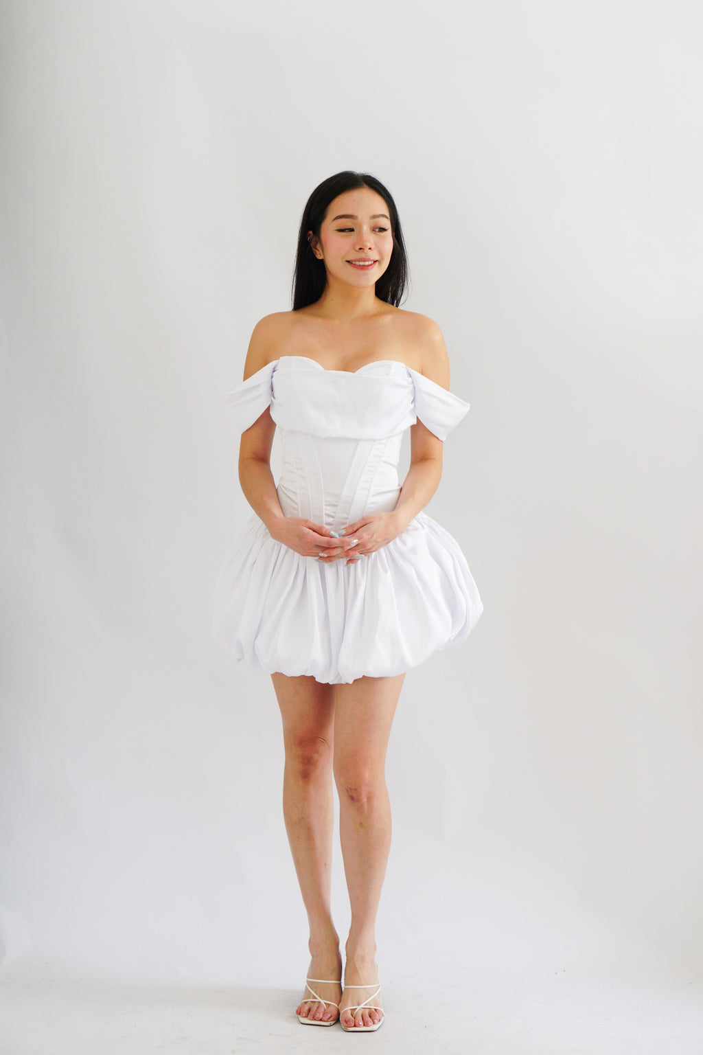 Dream Frost Bustier Corset Mini Bubble Dress in White