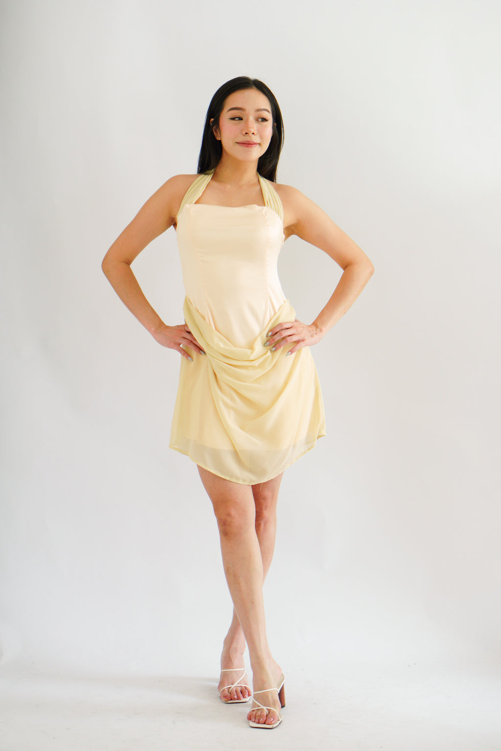 Golden Hour Halter Neck Mini Dress in Yellow