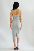 Moonstone Cowl Neck Ruched Bodycon Dress in Grey Blue
