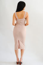 Moonstone Cowl Neck Ruched Bodycon Dress in Pink