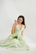 Melbourne Self Tied Halter Neck V Neck Maxi Dress in Green