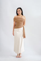 Eclipse Ruched Drape Mesh Top in Khaki