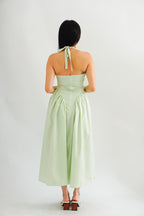 Melbourne Self Tied Halter Neck V Neck Maxi Dress in Green