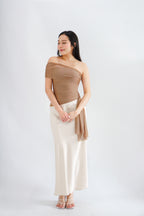 Eclipse Ruched Drape Mesh Top in Khaki