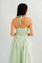 Melbourne Self Tied Halter Neck V Neck Maxi Dress in Green