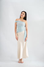 Eclipse Ruched Drape Mesh Top in Blue