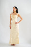 Sun and Moon Polkadot Ruffle Sleeves Maxi Bodycon Dress in Cream