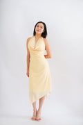 Honey Glow Polkadot 2 Piece Halter Cowl Neck Skirt Set in Yellow