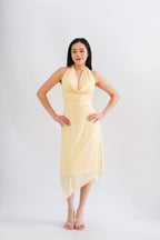 Honey Glow Polkadot 2 Piece Halter Cowl Neck Skirt Set in Yellow