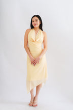 Honey Glow Polkadot 2 Piece Halter Cowl Neck Skirt Set in Yellow