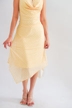 Honey Glow Polkadot 2 Piece Halter Cowl Neck Skirt Set in Yellow