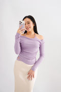 Nyra Faux 2 Piece Long Sleeve Lace Top in Purple
