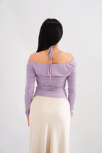 Nyra Faux 2 Piece Long Sleeve Lace Top in Purple