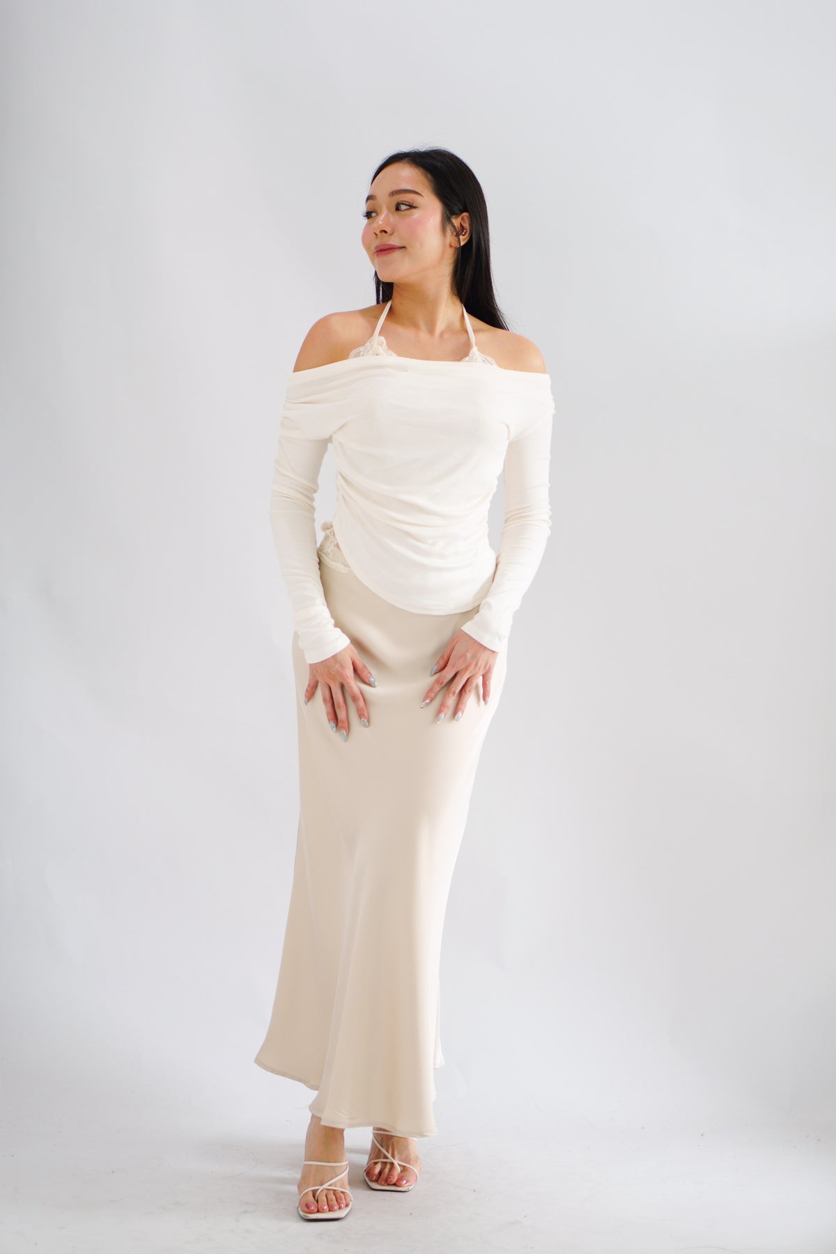 Nyra Faux 2 Piece Long Sleeve Lace Top in Cream