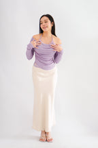 Nyra Faux 2 Piece Long Sleeve Lace Top in Purple
