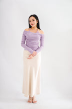 Nyra Faux 2 Piece Long Sleeve Lace Top in Purple