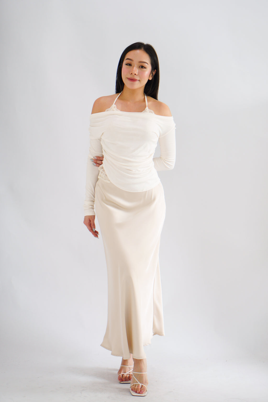 Nyra Faux 2 Piece Long Sleeve Lace Top in Cream