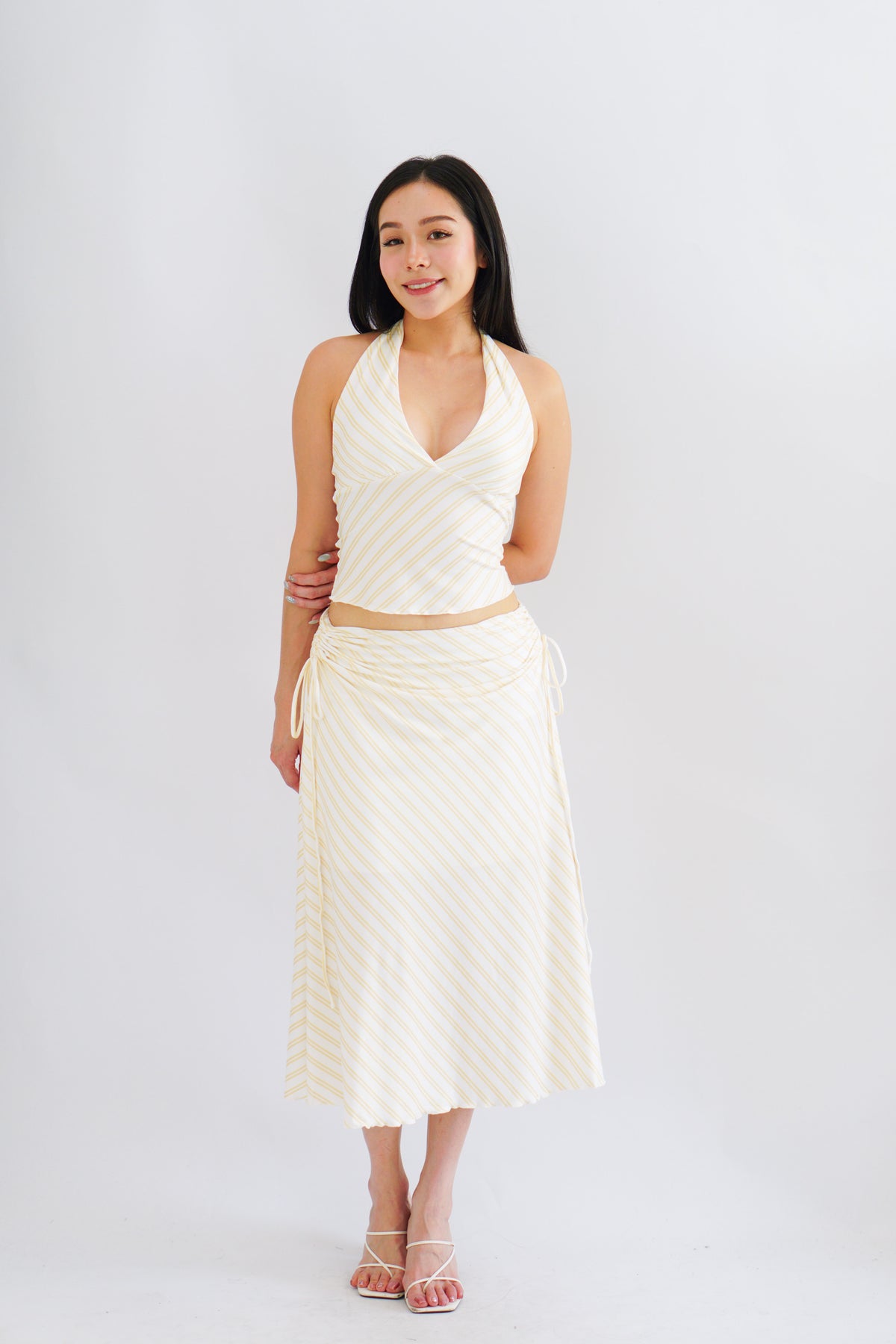Leia Stripes 2 Piece Skirt Set in Yellow