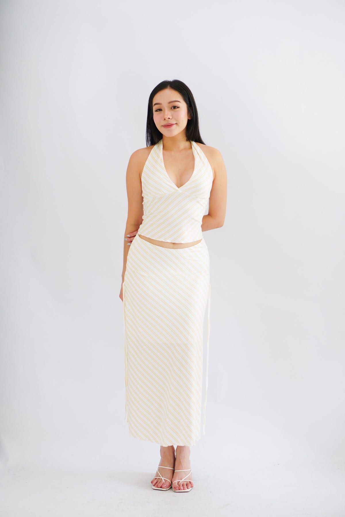 Leia Stripes 2 Piece Skirt Set in Yellow