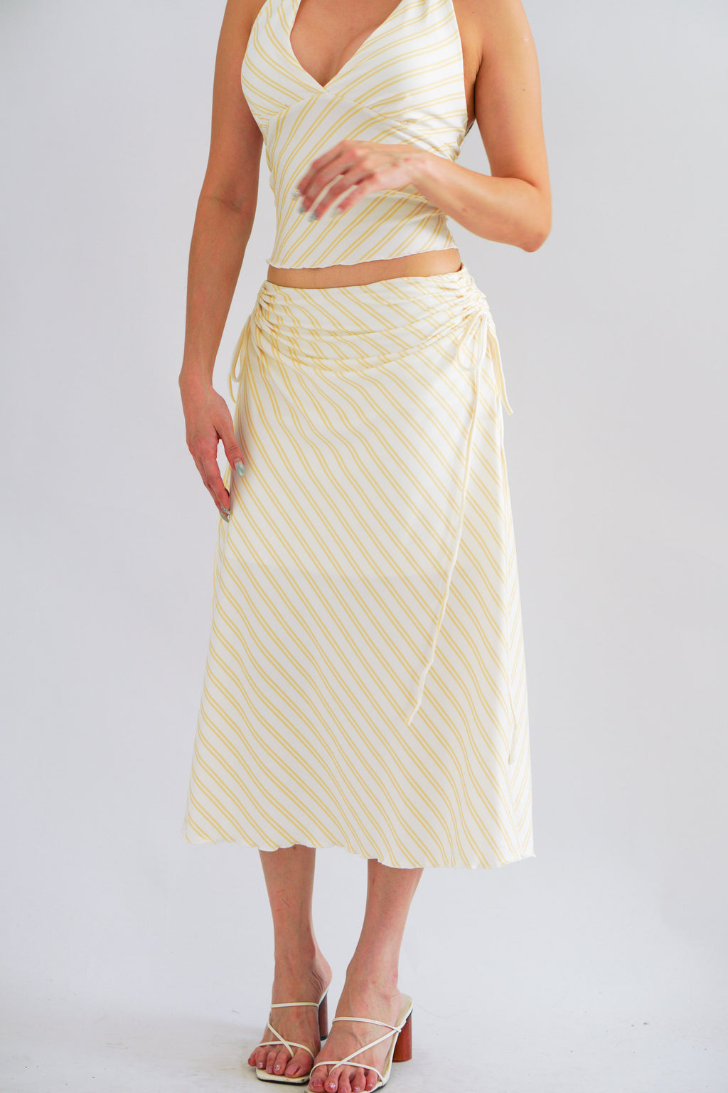 Leia Stripes 2 Piece Skirt Set in Yellow