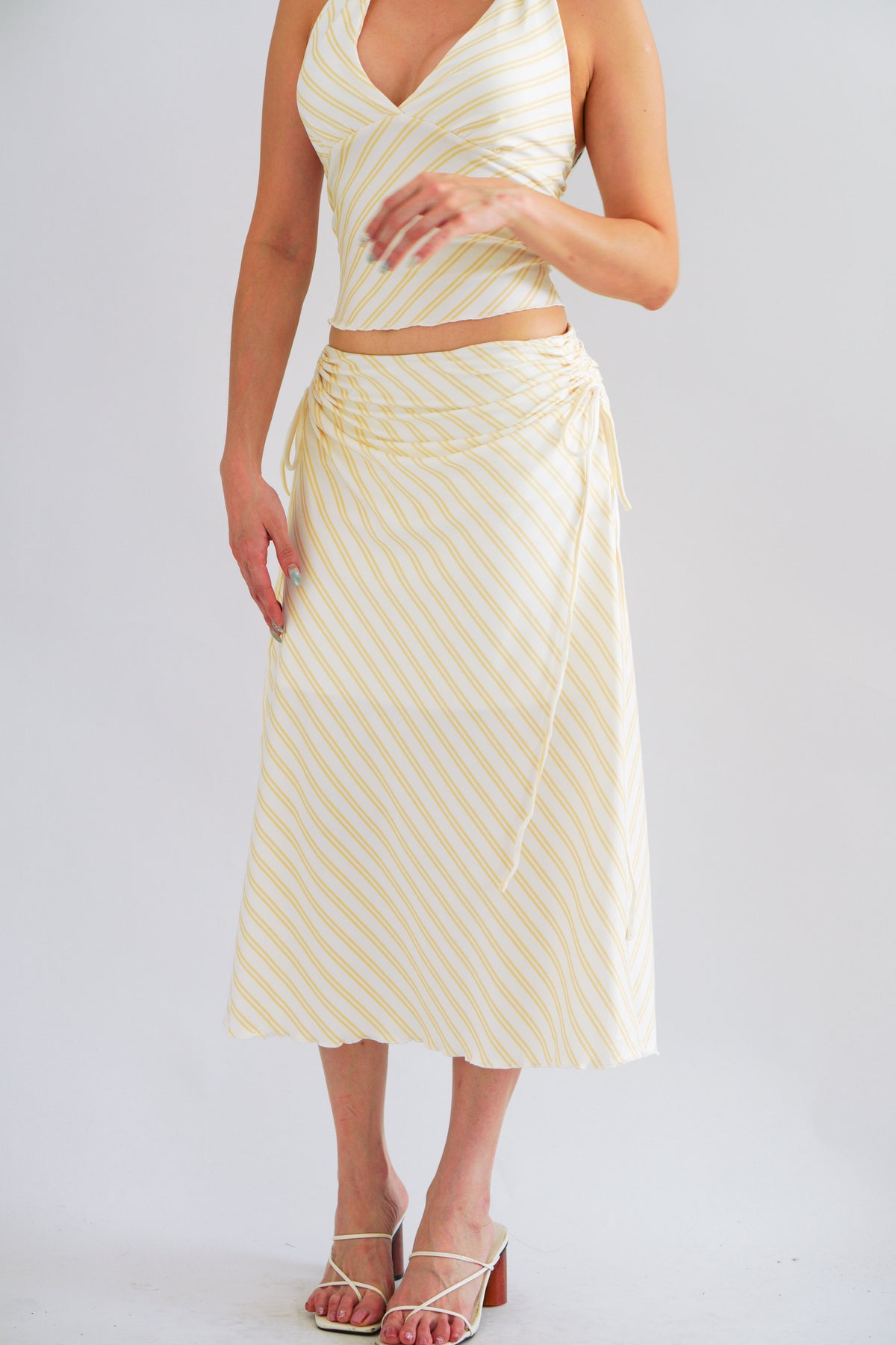 Leia Stripes 2 Piece Skirt Set in Yellow