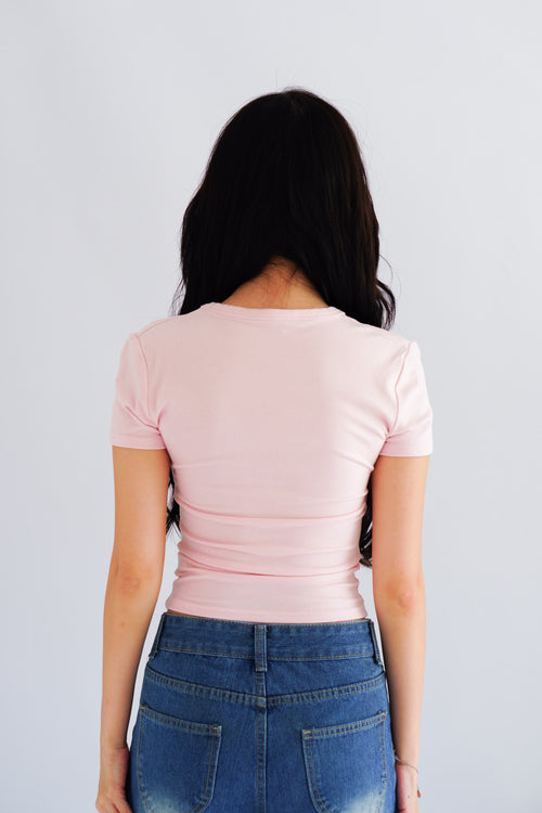 Lucy V Neck Short Sleeve Top in Pink