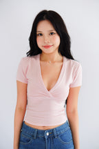 Lucy V Neck Short Sleeve Top in Pink