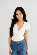 Lucy V Neck Short Sleeve Top in White