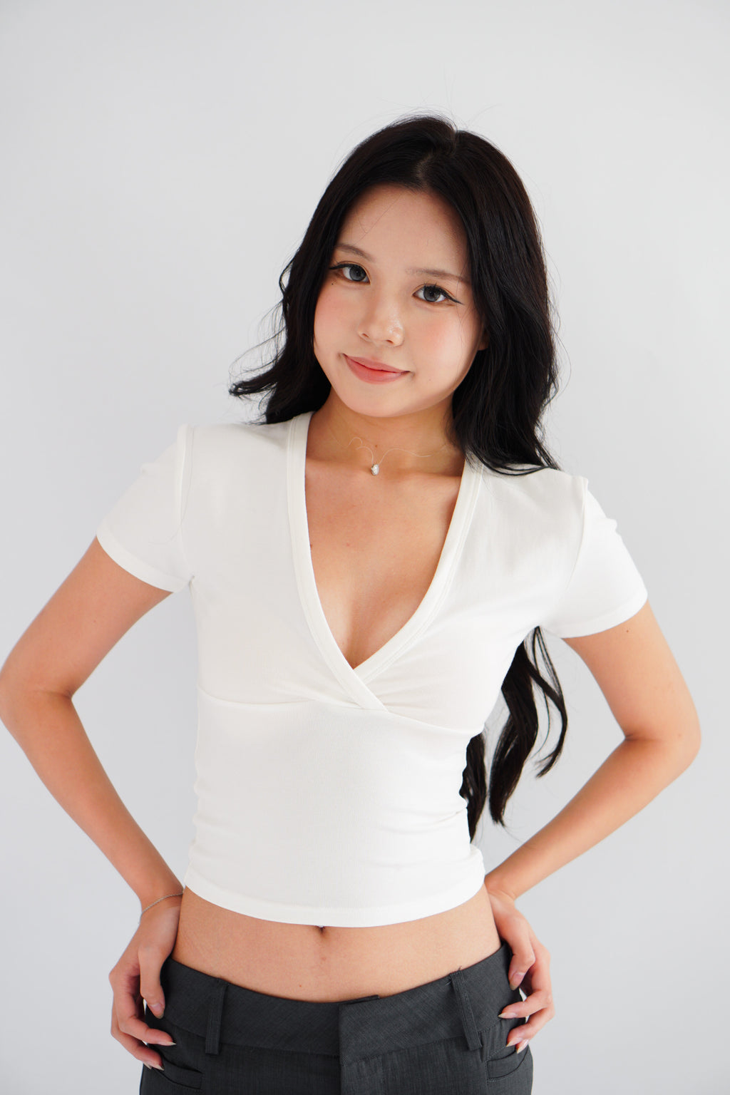 Lucy V Neck Short Sleeve Top in White