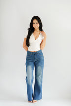 Lucy V Neck Short Sleeve Top in White