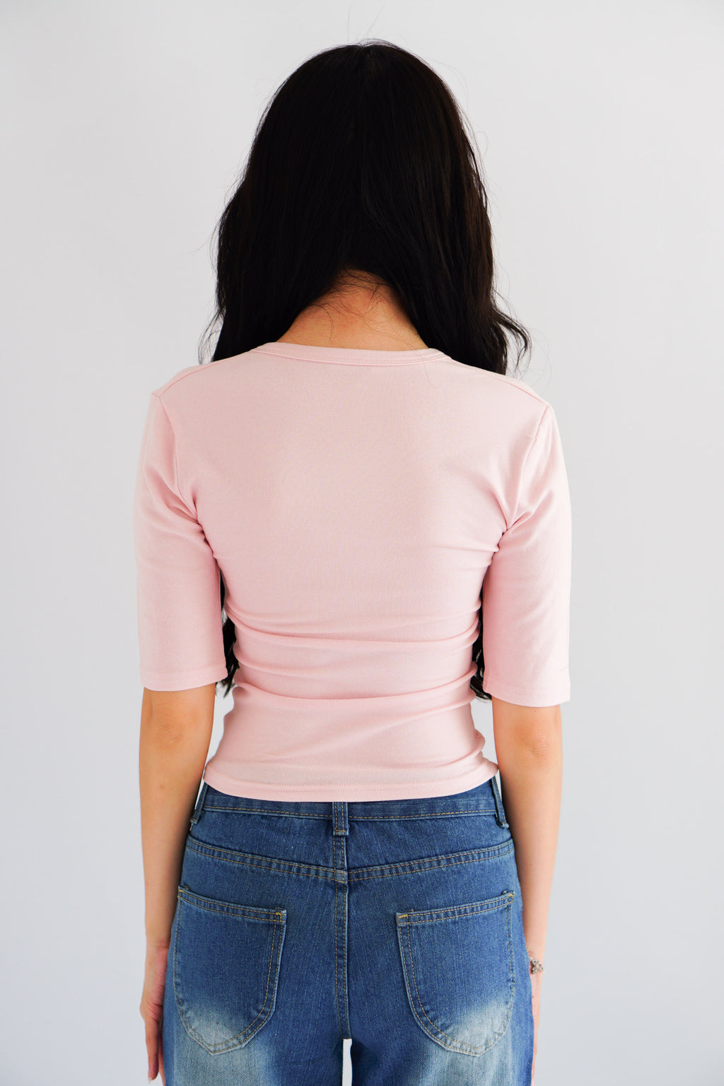 Jeanna V Neck Mid Sleeve Top in Pink