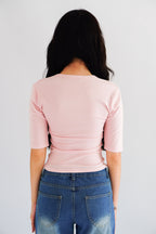Jeanna V Neck Mid Sleeve Top in Pink