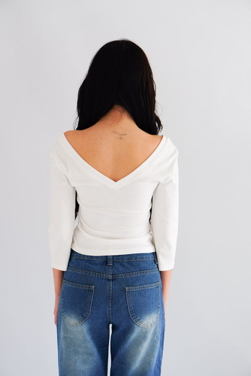 Miss Nara Mid Long Sleeve Top in White