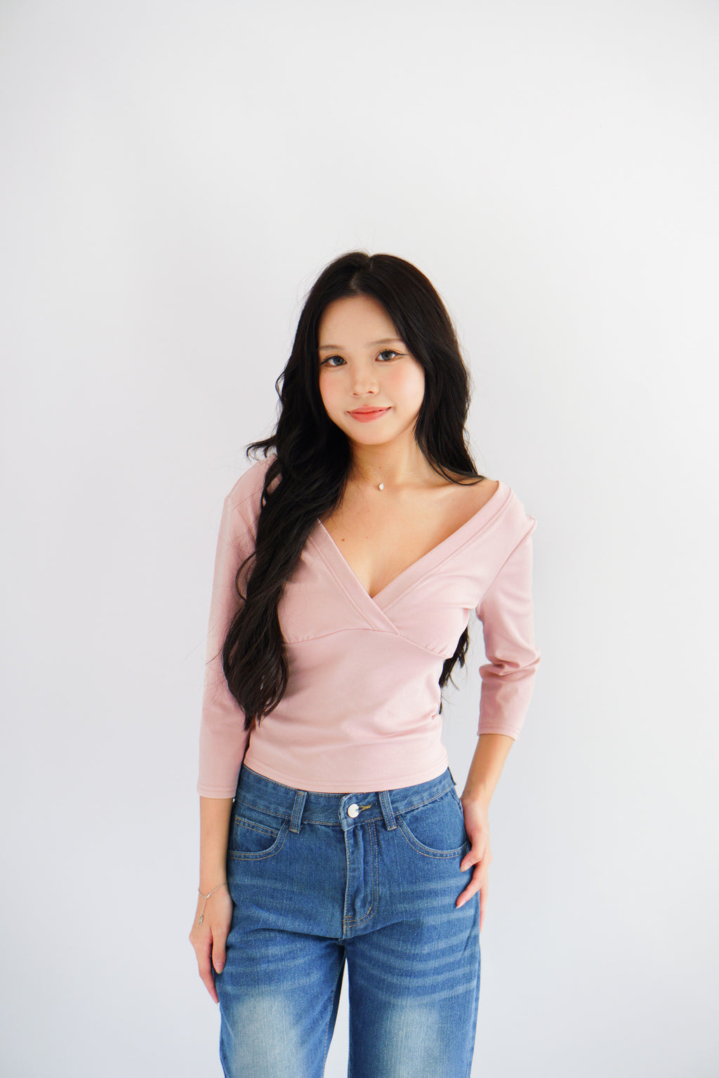 Miss Nara Mid Long Sleeve Top in Pink