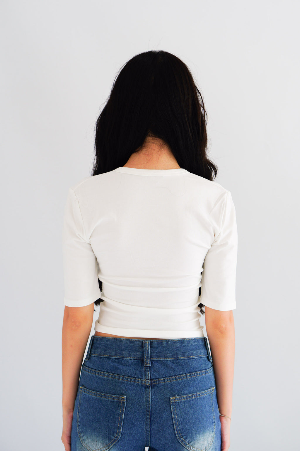 Jeanna V Neck Mid Sleeve Top in White