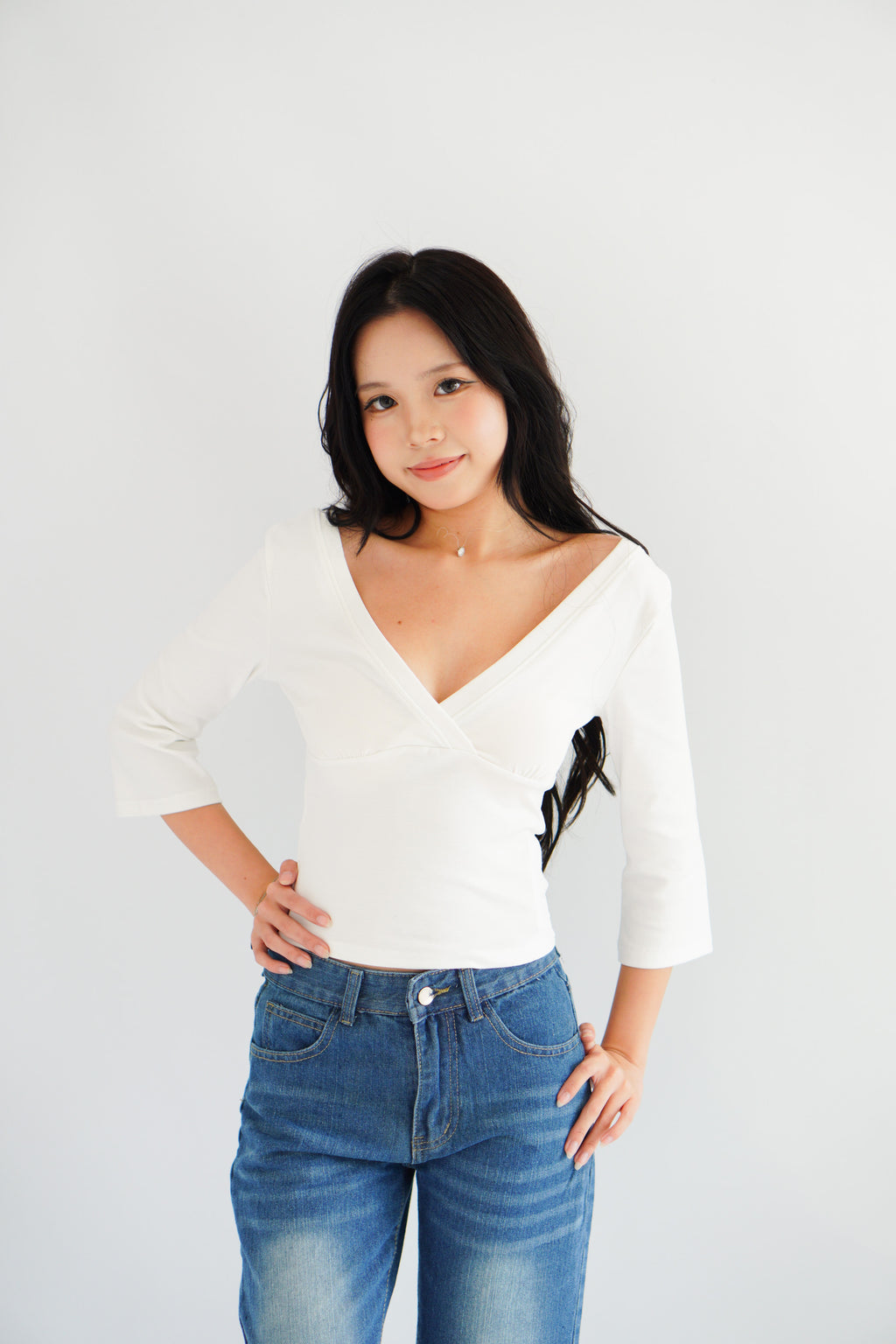 Miss Nara Mid Long Sleeve Top in White