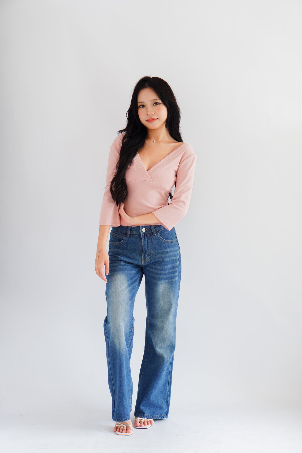 Miss Nara Mid Long Sleeve Top in Pink