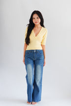 Jeanna V Neck Mid Sleeve Top in Yellow