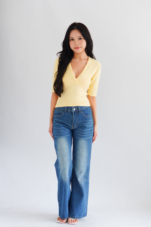 Jeanna V Neck Mid Sleeve Top in Yellow