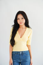 Jeanna V Neck Mid Sleeve Top in Yellow