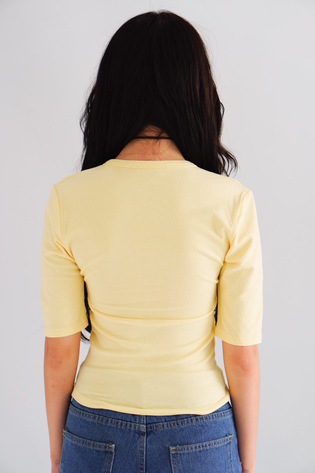Jeanna V Neck Mid Sleeve Top in Yellow