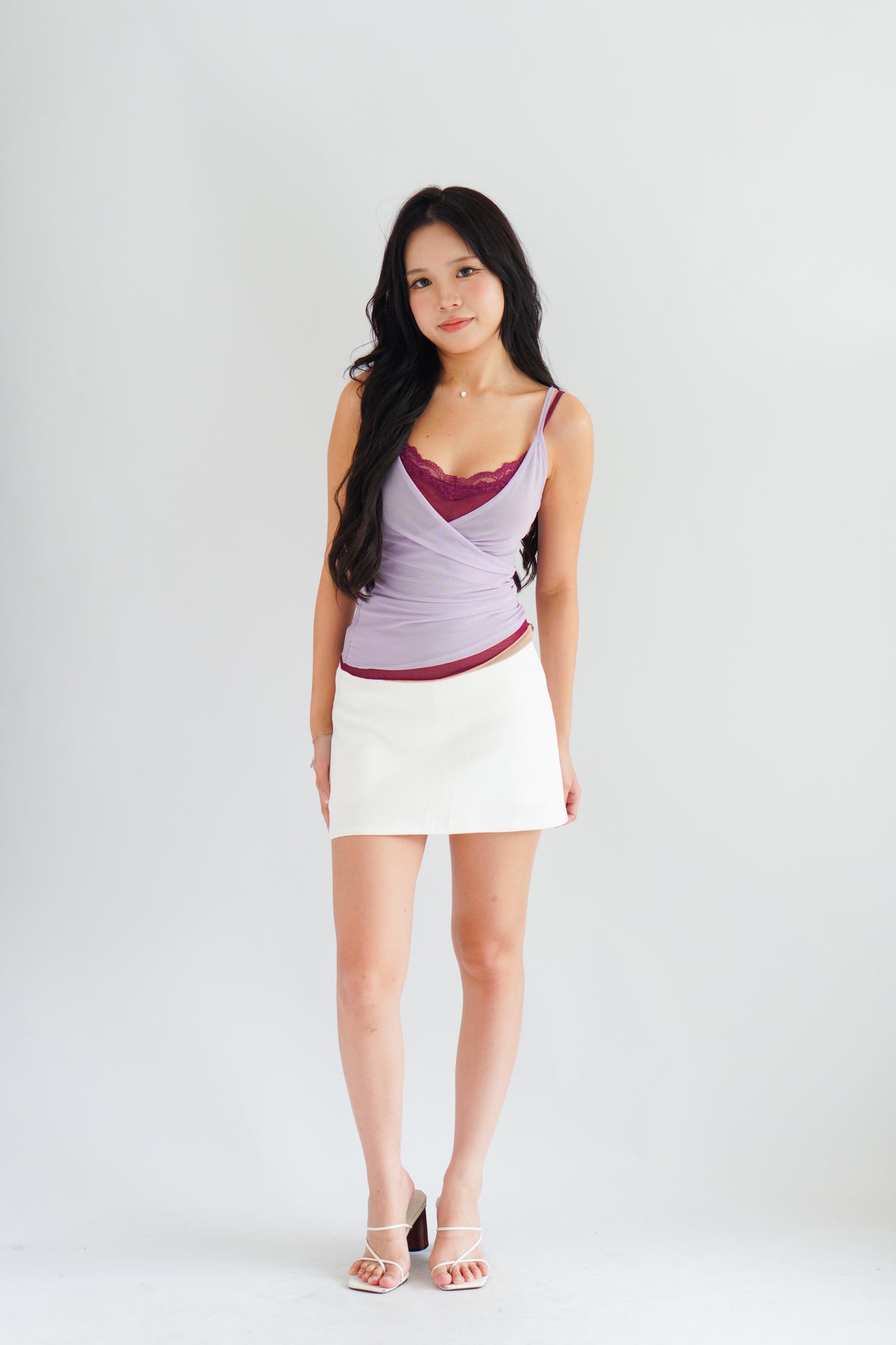 Cam Faux 2 Layer Mesh Lace Camisole Top in Purple