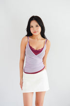 Cam Faux 2 Layer Mesh Lace Camisole Top in Purple