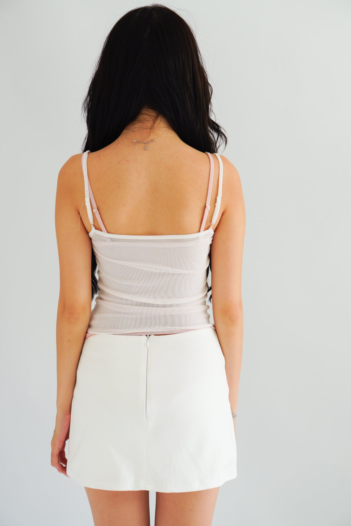 Cam Faux 2 Layer Mesh Lace Camisole Top in Pink