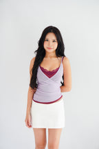 Cam Faux 2 Layer Mesh Lace Camisole Top in Purple