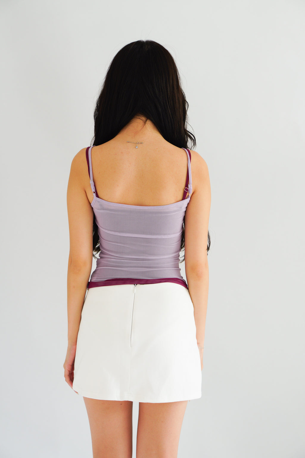 Cam Faux 2 Layer Mesh Lace Camisole Top in Purple