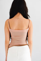 Cam Faux 2 Layer Mesh Lace Camisole Top in Khaki