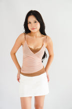 Cam Faux 2 Layer Mesh Lace Camisole Top in Khaki